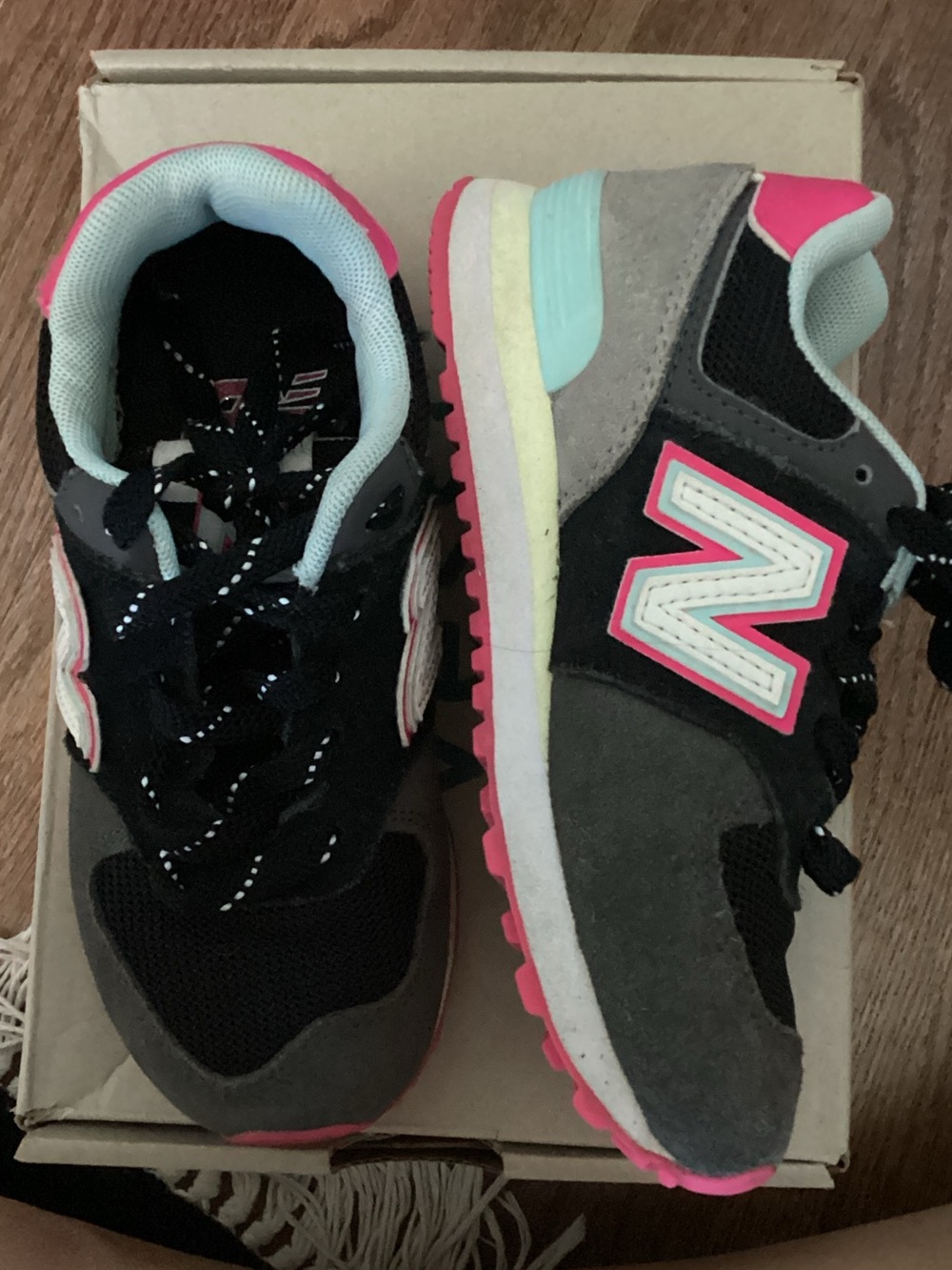 New Balance Kids Black, Pink & Light Blue Sneakers